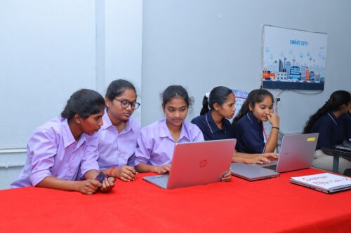 A group of female students at the Coding Academy in Telangana.